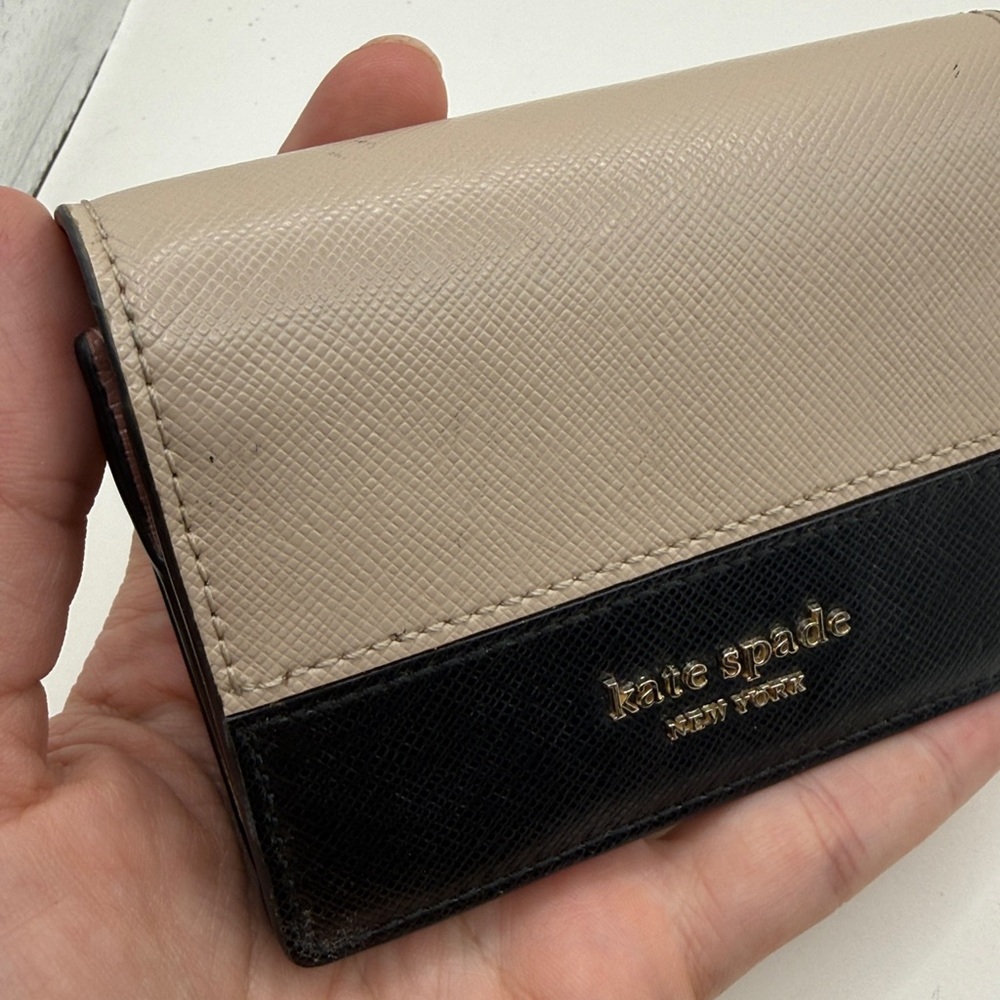 Kate Spade Pink Tan Black Mini Trifold ID Card Holder Walleh - Picture 14 of 16